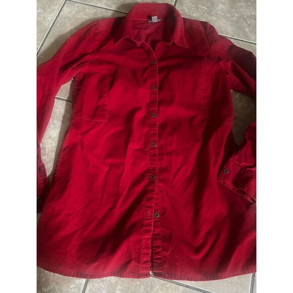 J Jill XS Light Cotton Courduroy Red Button Down Blouse Top - Picture 1 of 6